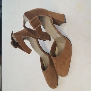 New Colin Stuart Brown Brushed Suede Ankle Strap Heels Size 7.5